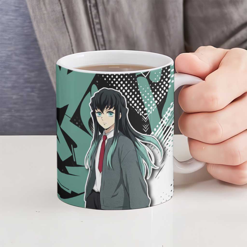 Muichiro Tokito Demon Slayer Ceramic Mug Teal & Black Graffiti Anime