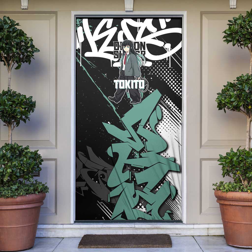 Muichiro Tokito Demon Slayer Door Cover Teal & Black Graffiti Anime