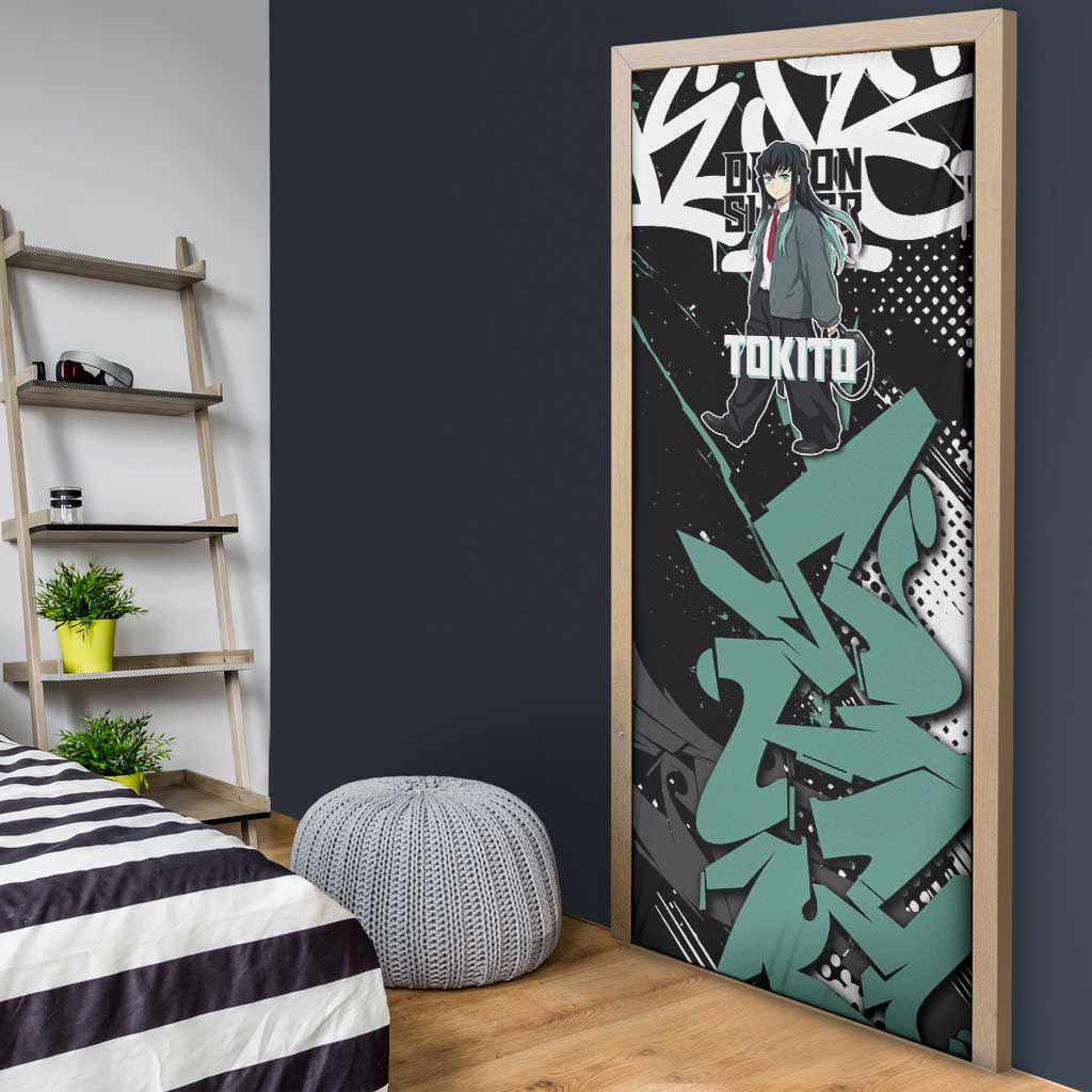 Muichiro Tokito Demon Slayer Door Cover Teal & Black Graffiti Anime
