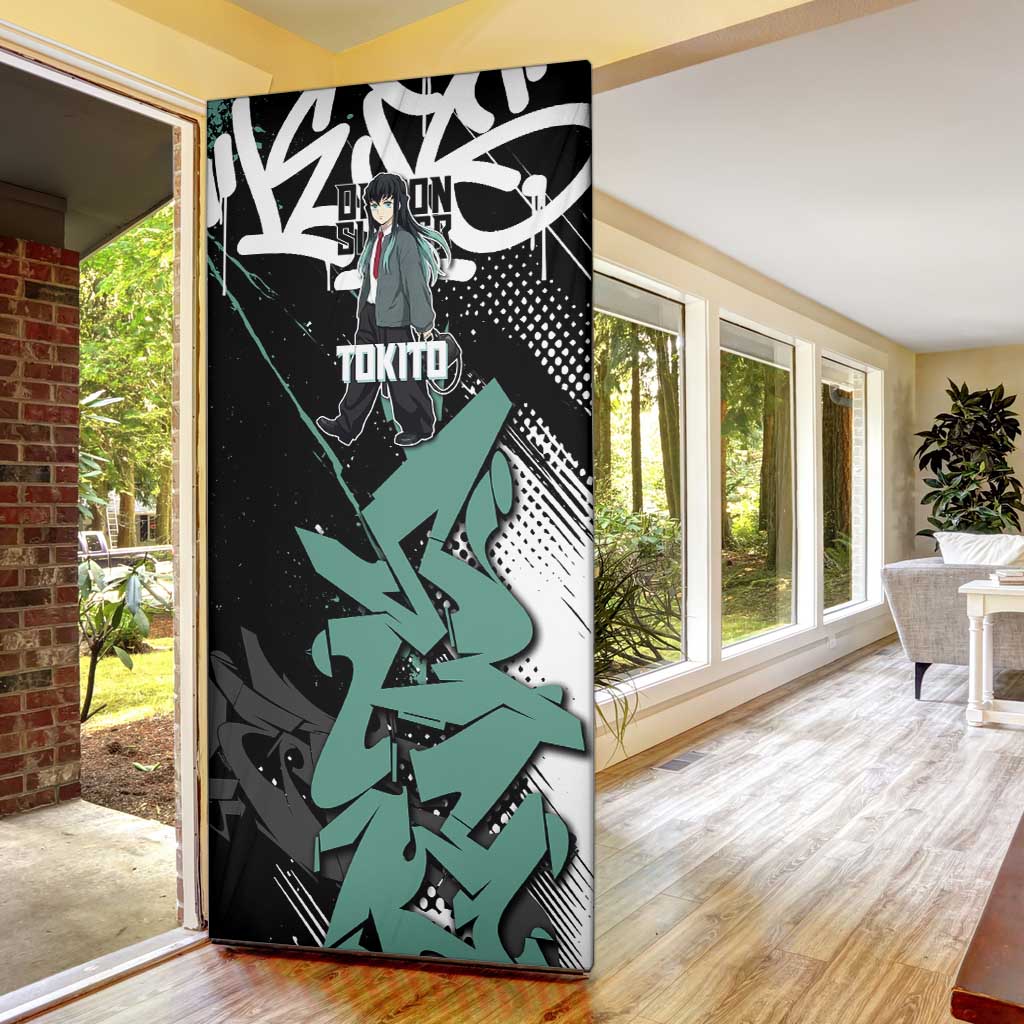 Muichiro Tokito Demon Slayer Door Cover Teal & Black Graffiti Anime