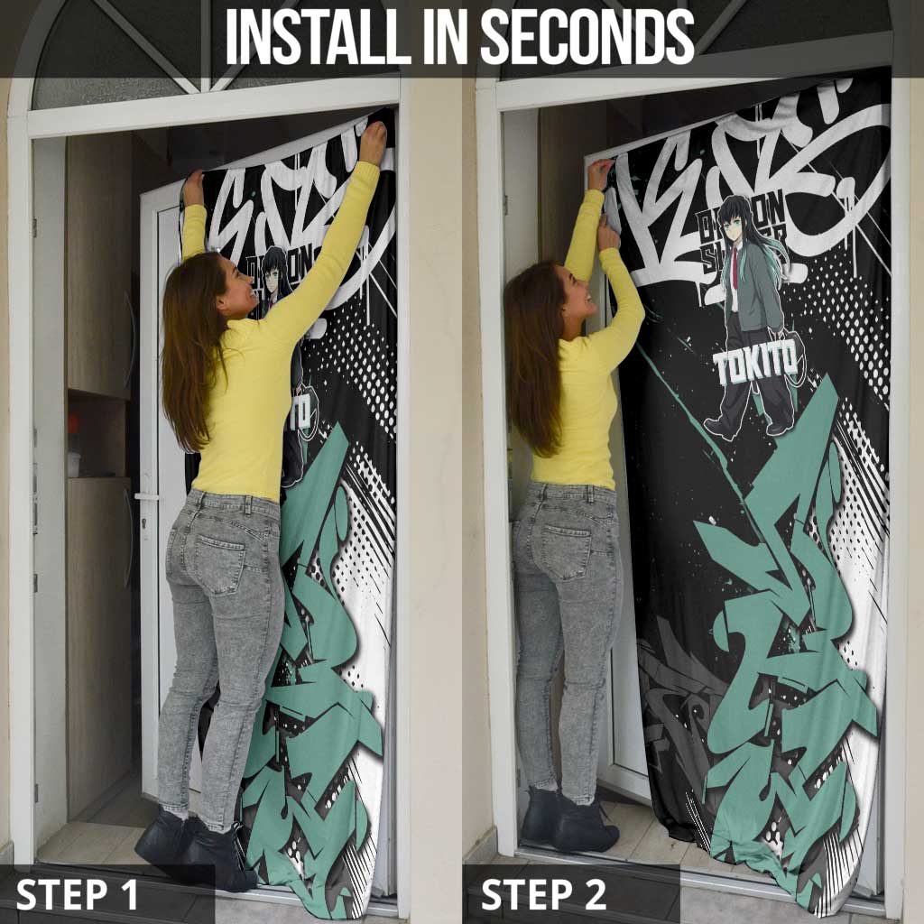 Muichiro Tokito Demon Slayer Door Cover Teal & Black Graffiti Anime
