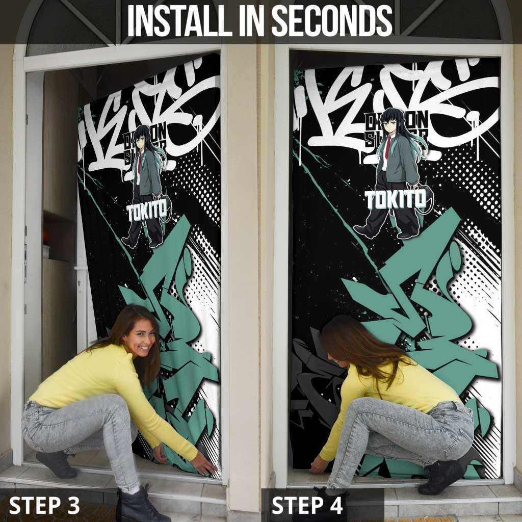 Muichiro Tokito Demon Slayer Door Cover Teal & Black Graffiti Anime