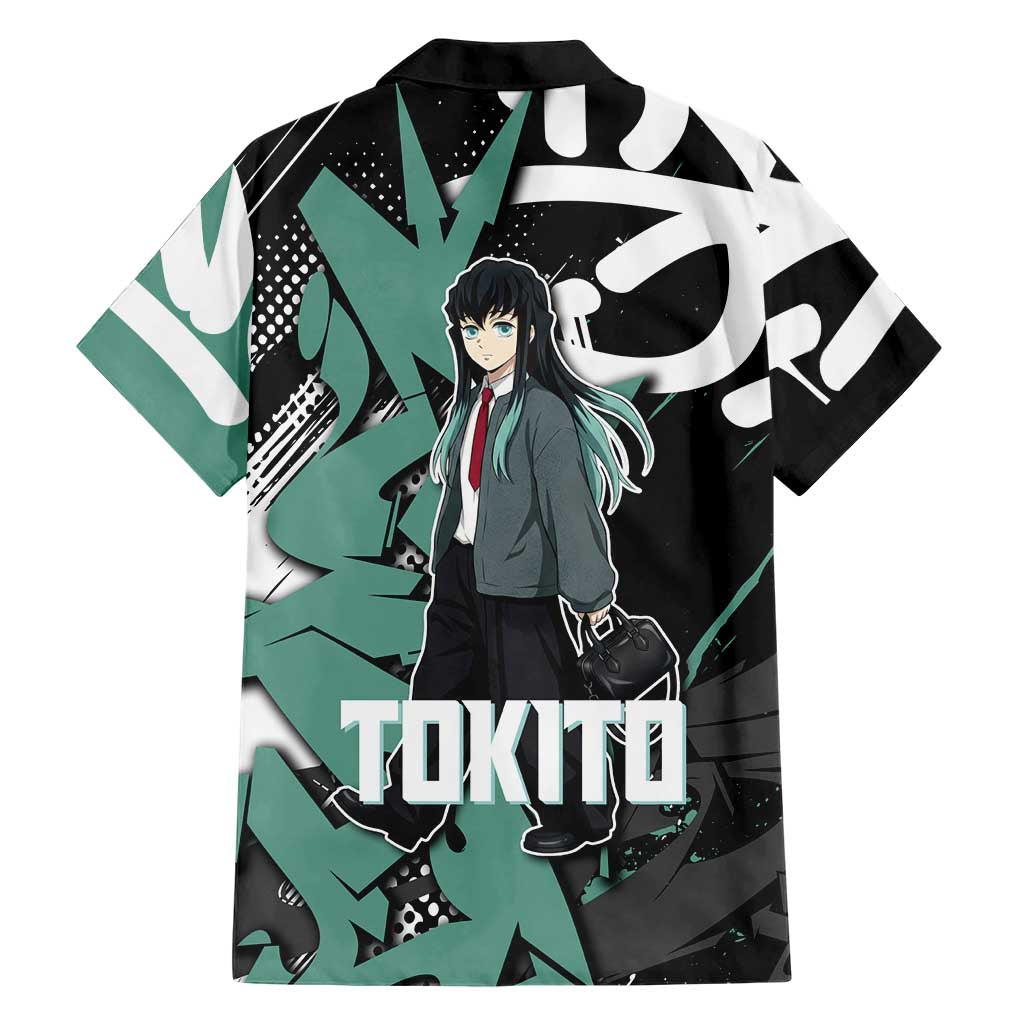 Muichiro Tokito Demon Slayer Family Matching Mermaid Dress and Hawaiian Shirt Teal & Black Graffiti Anime
