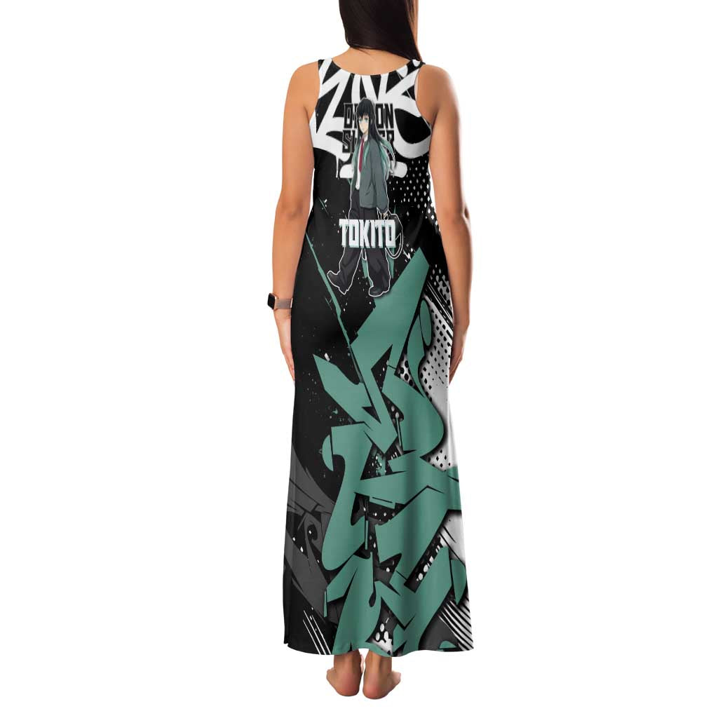 Muichiro Tokito Demon Slayer Family Matching Tank Maxi Dress and Hawaiian Shirt Teal & Black Graffiti Anime