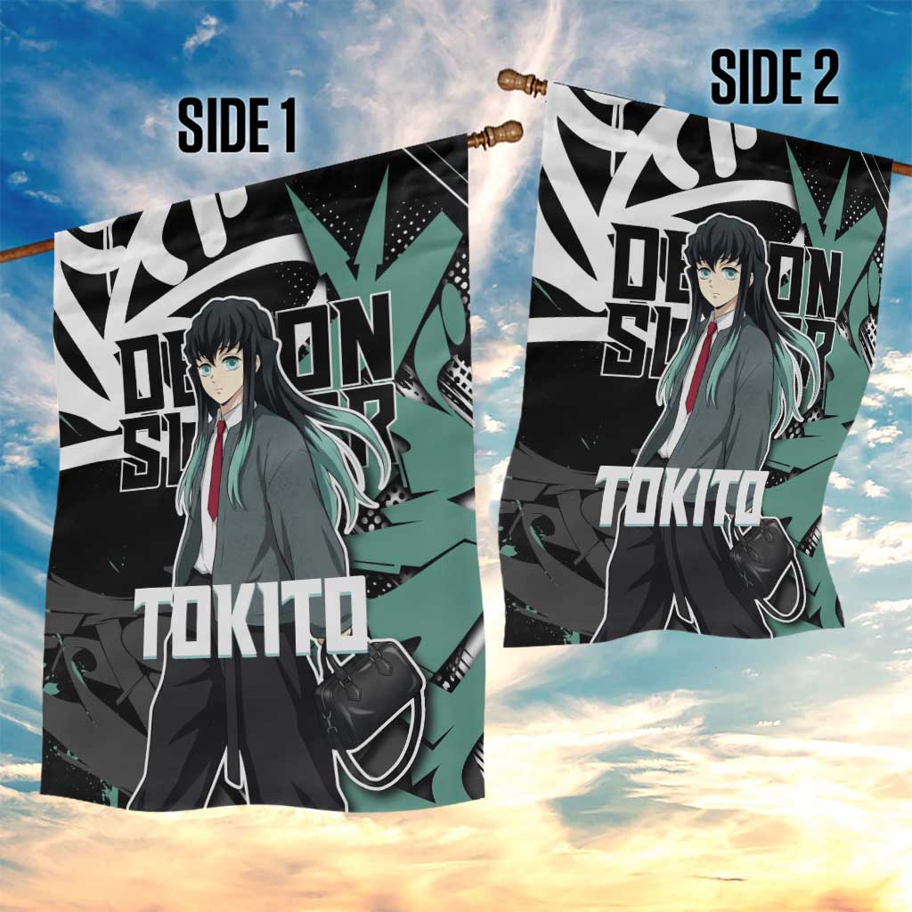 Muichiro Tokito Demon Slayer Garden Flag Teal & Black Graffiti Anime