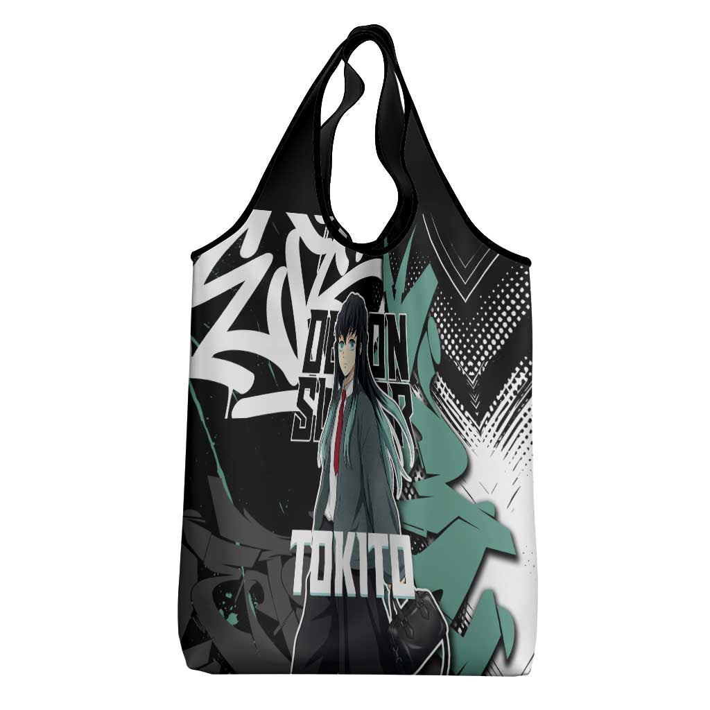 Muichiro Tokito Demon Slayer Grocery Bag Teal & Black Graffiti Anime