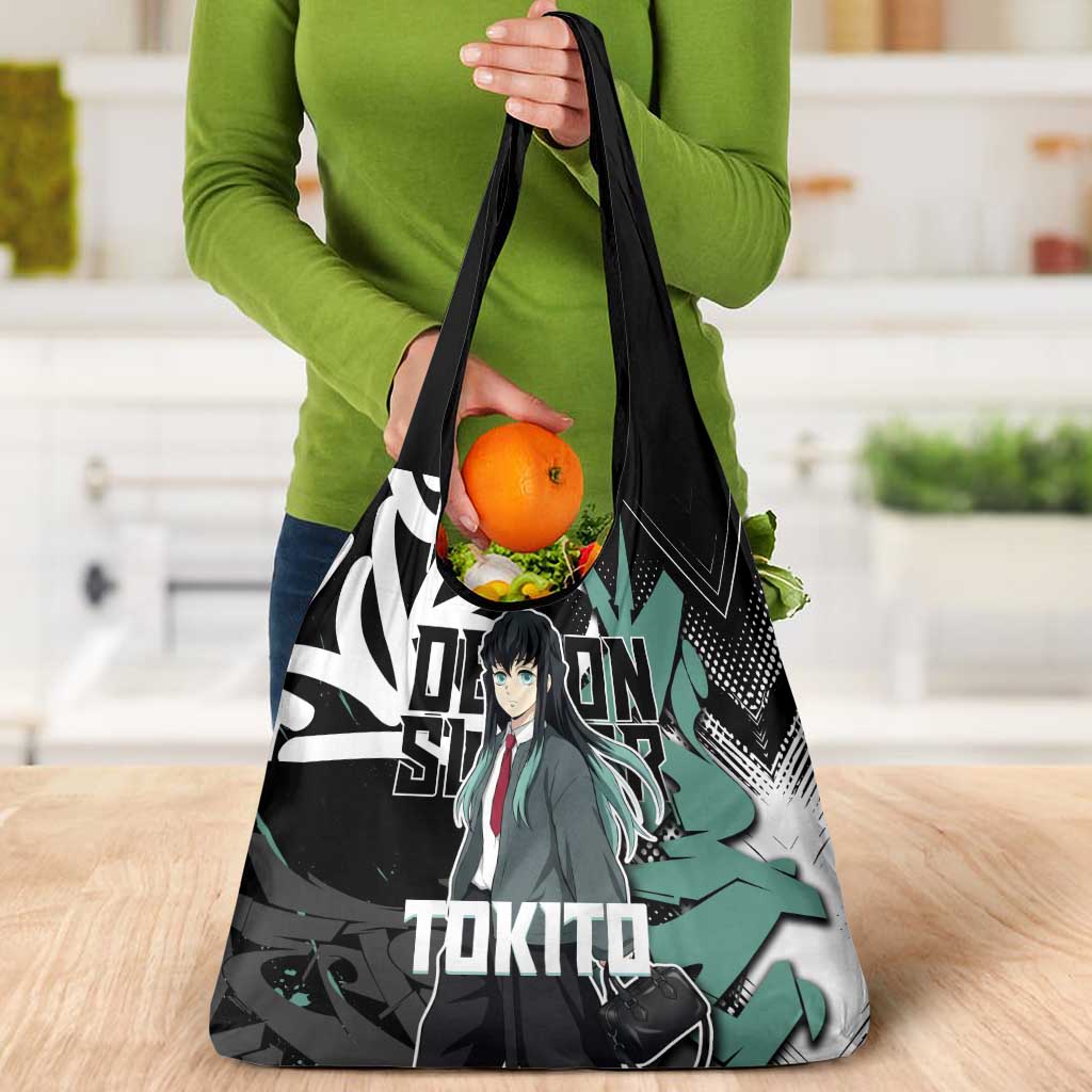 Muichiro Tokito Demon Slayer Grocery Bag Teal & Black Graffiti Anime