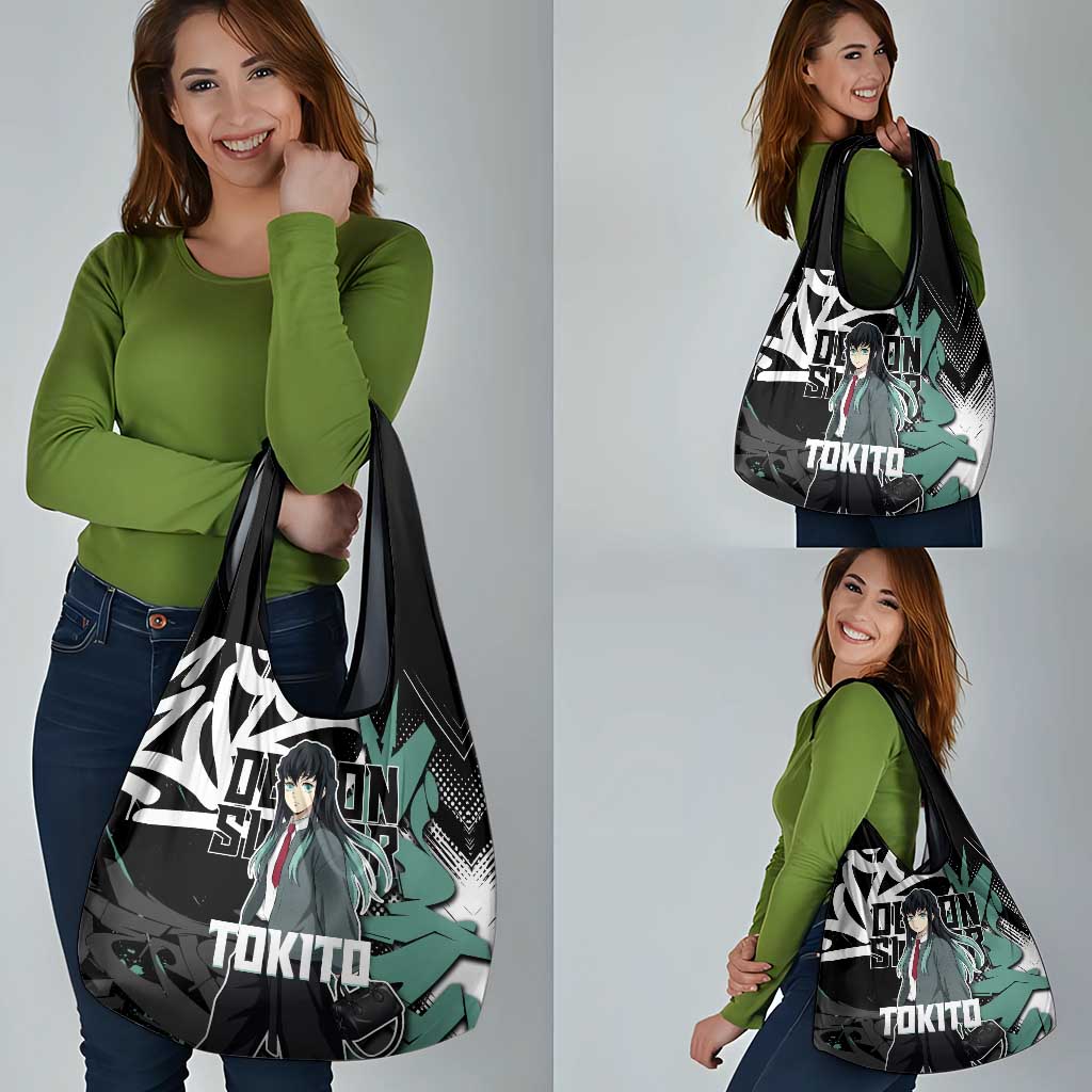 Muichiro Tokito Demon Slayer Grocery Bag Teal & Black Graffiti Anime