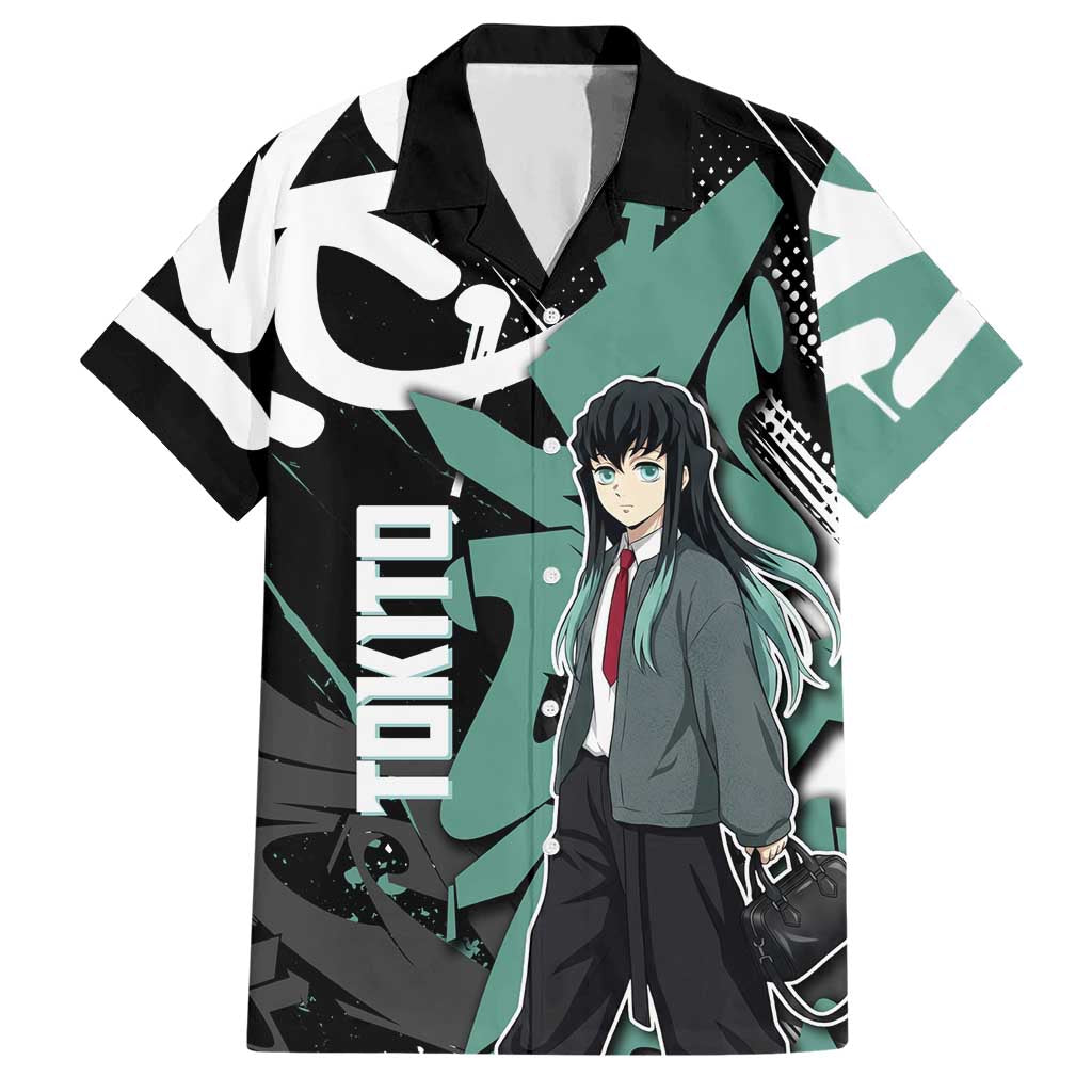 Muichiro Tokito Demon Slayer Hawaiian Shirt Teal & Black Graffiti Anime