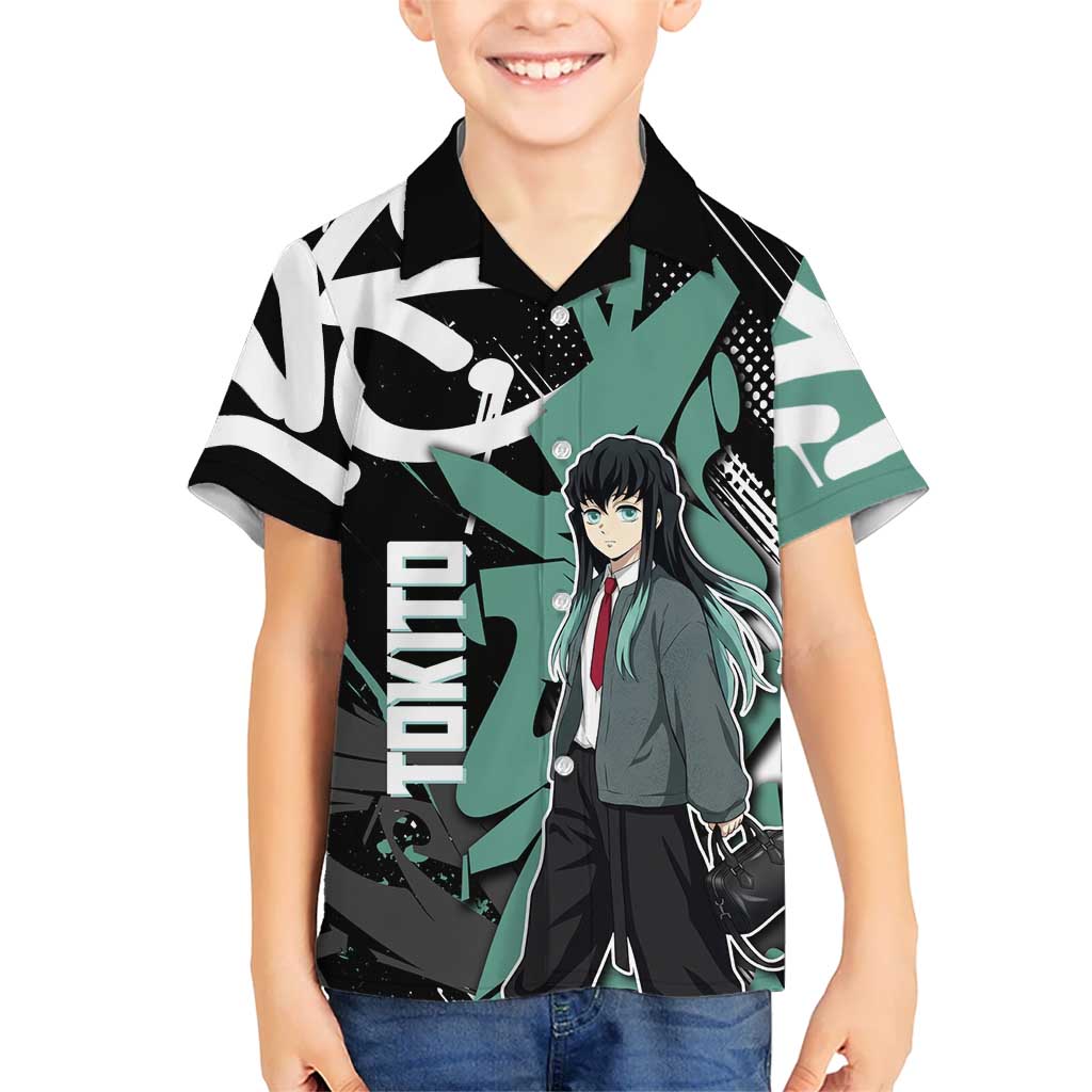 Muichiro Tokito Demon Slayer Hawaiian Shirt Teal & Black Graffiti Anime