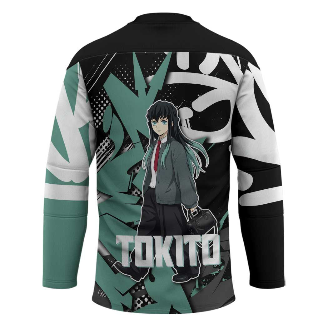 Muichiro Tokito Demon Slayer Hockey Jersey Teal & Black Graffiti Anime