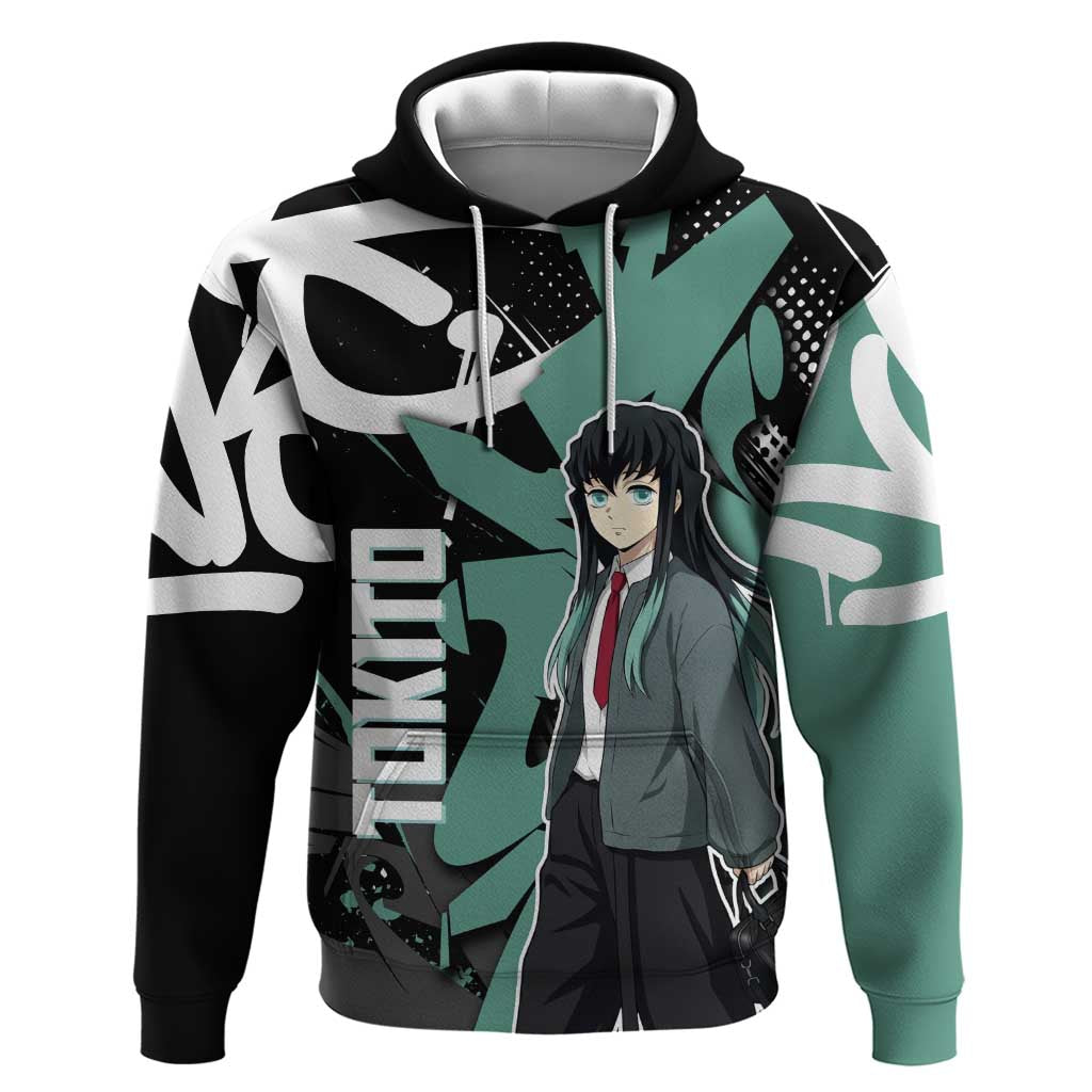 Muichiro Tokito Demon Slayer Hoodie Teal & Black Graffiti Anime