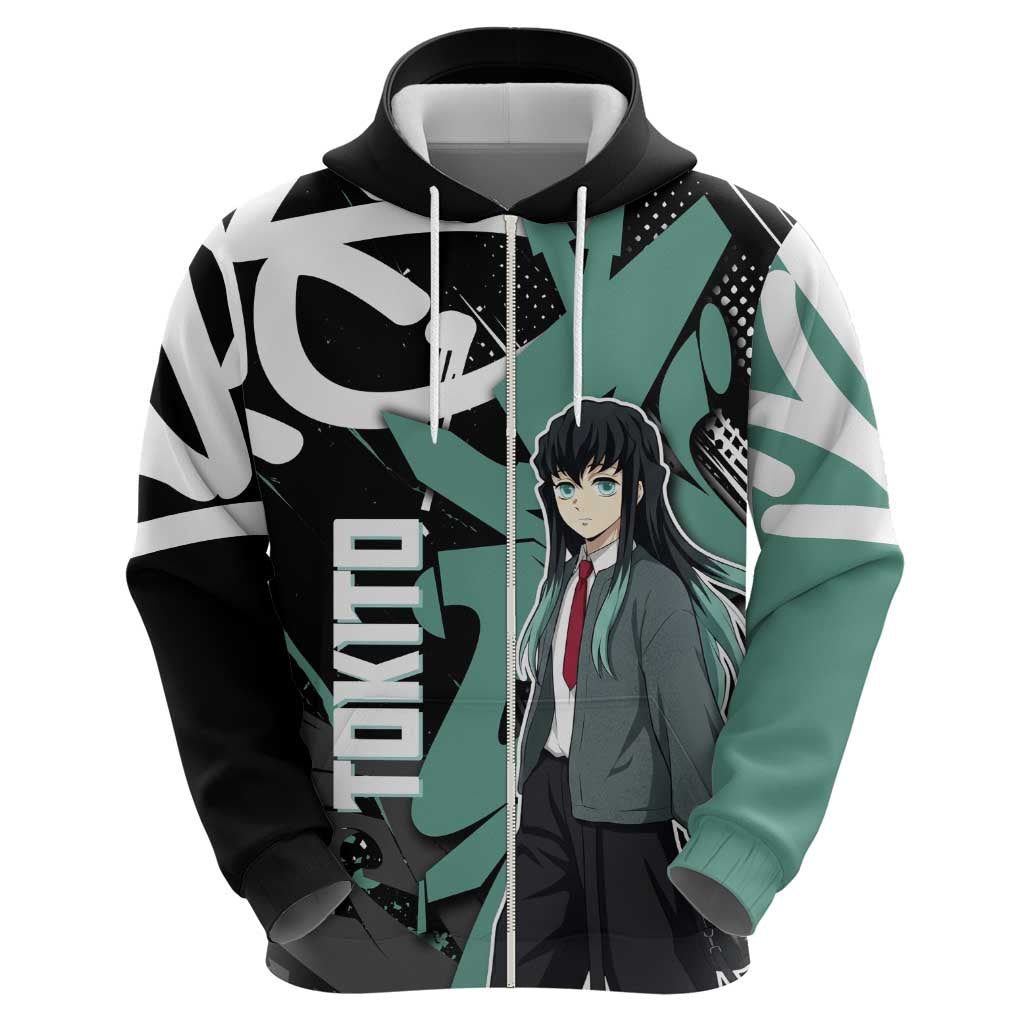 Muichiro Tokito Demon Slayer Hoodie Teal & Black Graffiti Anime