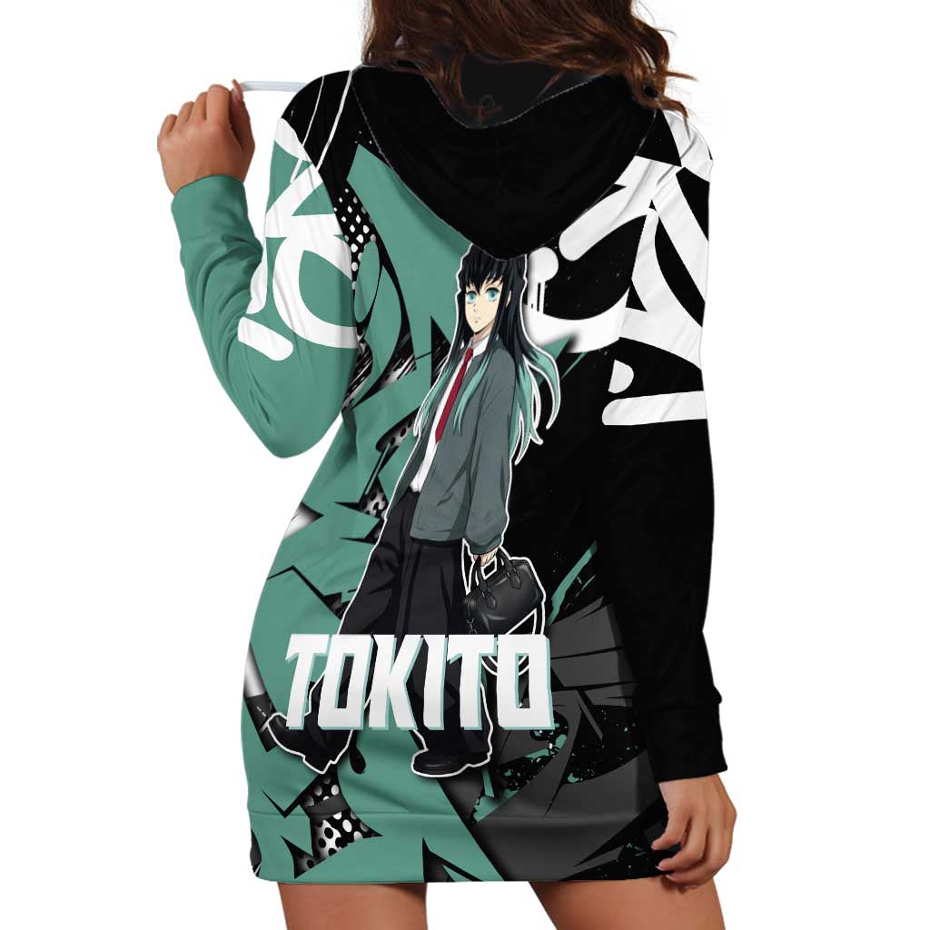 Muichiro Tokito Demon Slayer Hoodie Dress Teal & Black Graffiti Anime