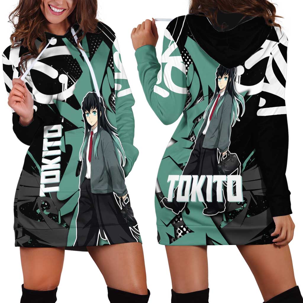 Muichiro Tokito Demon Slayer Hoodie Dress Teal & Black Graffiti Anime