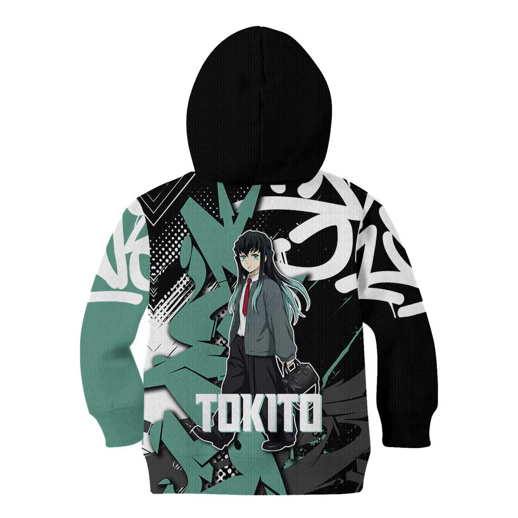 Muichiro Tokito Demon Slayer Kid Hoodie Teal & Black Graffiti Anime