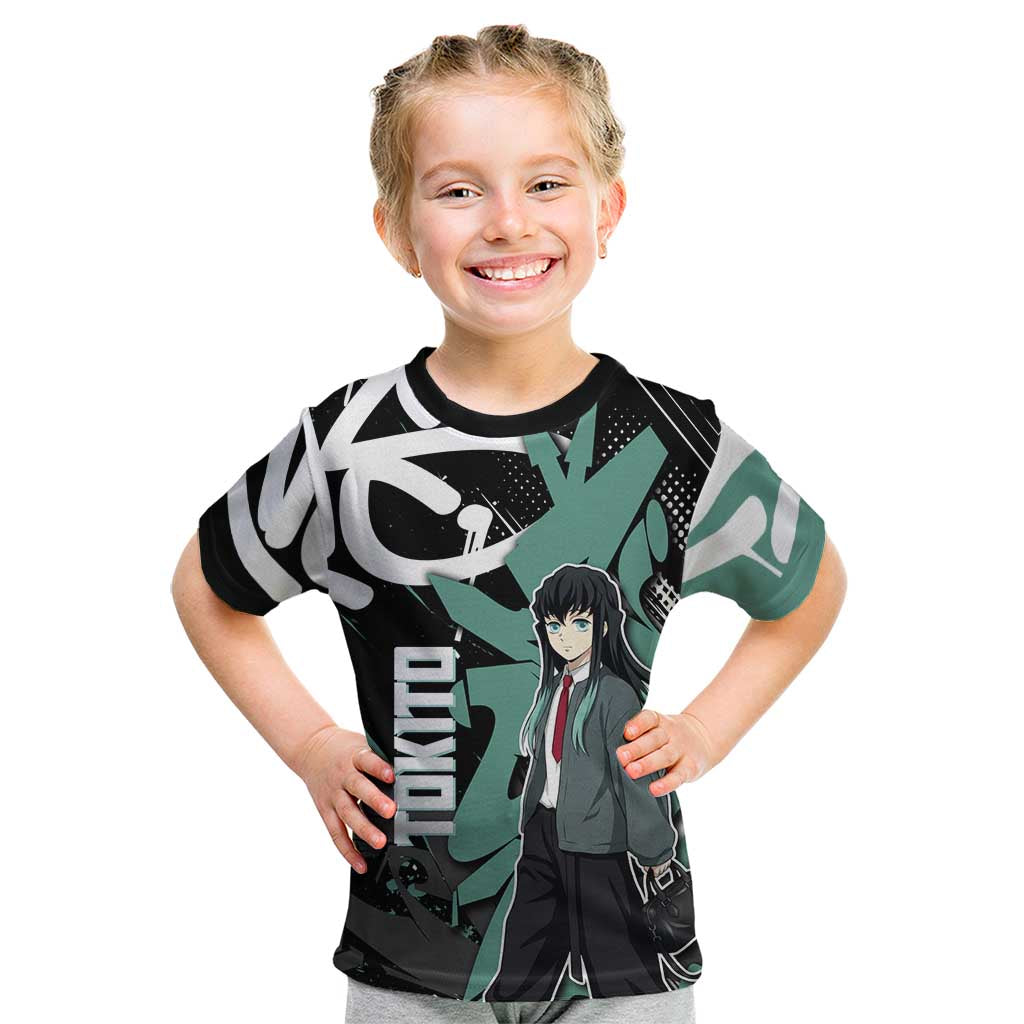 Muichiro Tokito Demon Slayer Kid T Shirt Teal & Black Graffiti Anime
