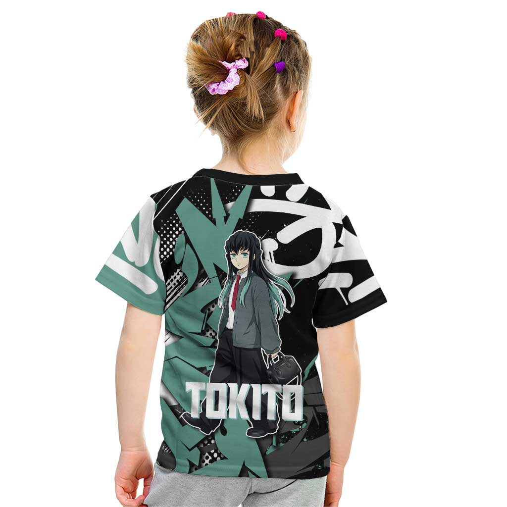 Muichiro Tokito Demon Slayer Kid T Shirt Teal & Black Graffiti Anime