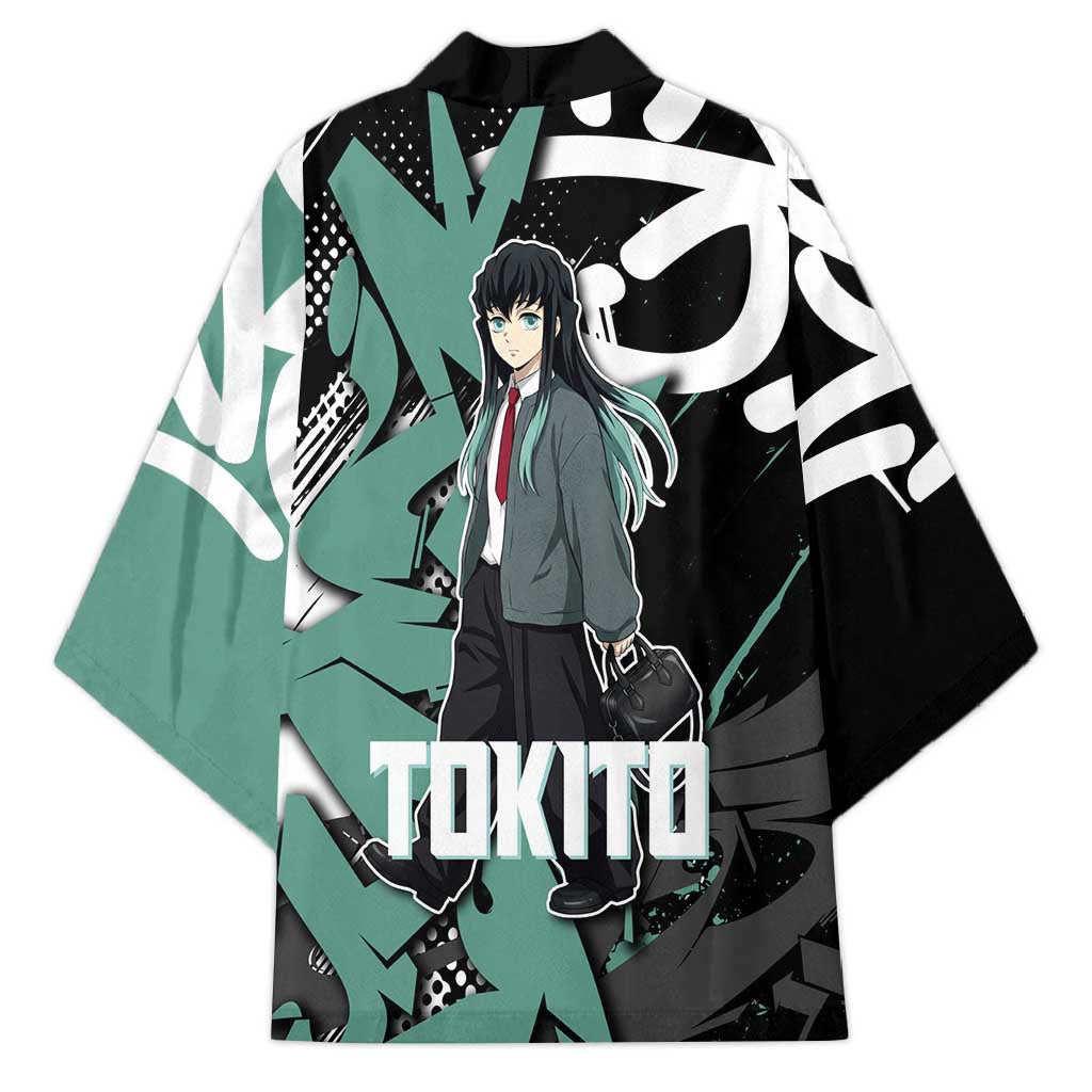 Muichiro Tokito Demon Slayer Kimono Teal & Black Graffiti Anime