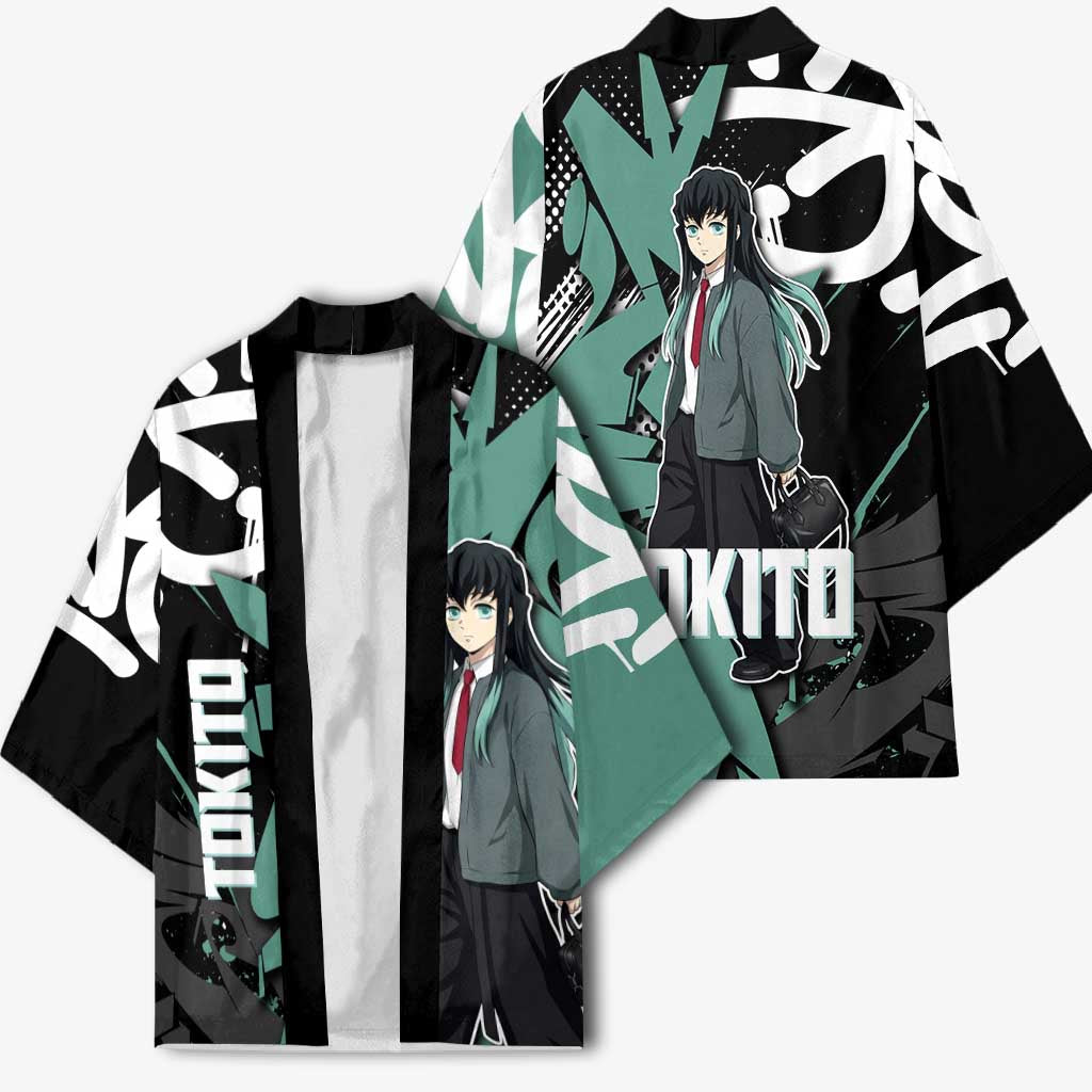 Muichiro Tokito Demon Slayer Kimono Teal & Black Graffiti Anime