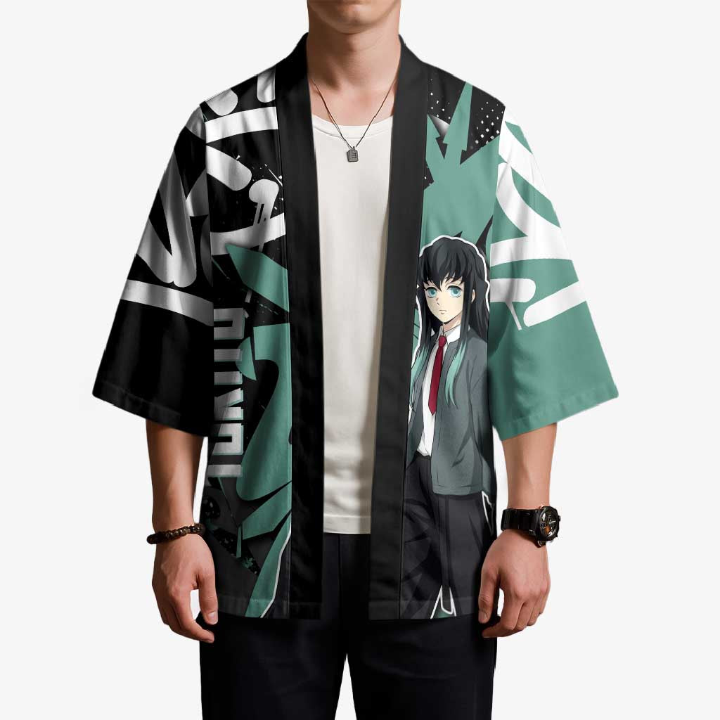 Muichiro Tokito Demon Slayer Kimono Teal & Black Graffiti Anime