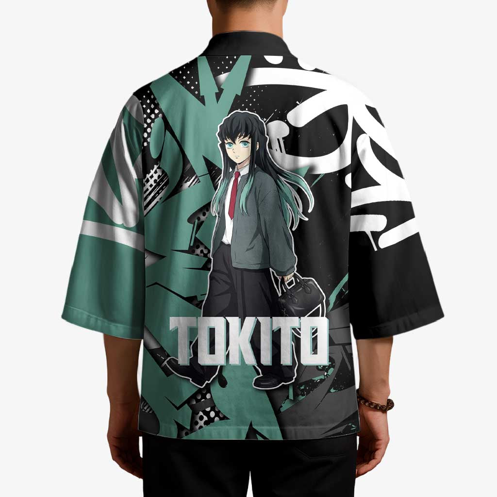 Muichiro Tokito Demon Slayer Kimono Teal & Black Graffiti Anime