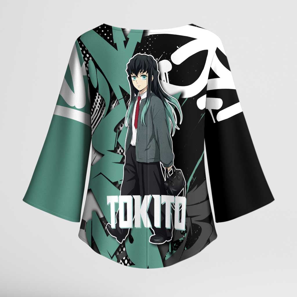 Muichiro Tokito Demon Slayer Kimono Sleeve Blouse Teal & Black Graffiti Anime