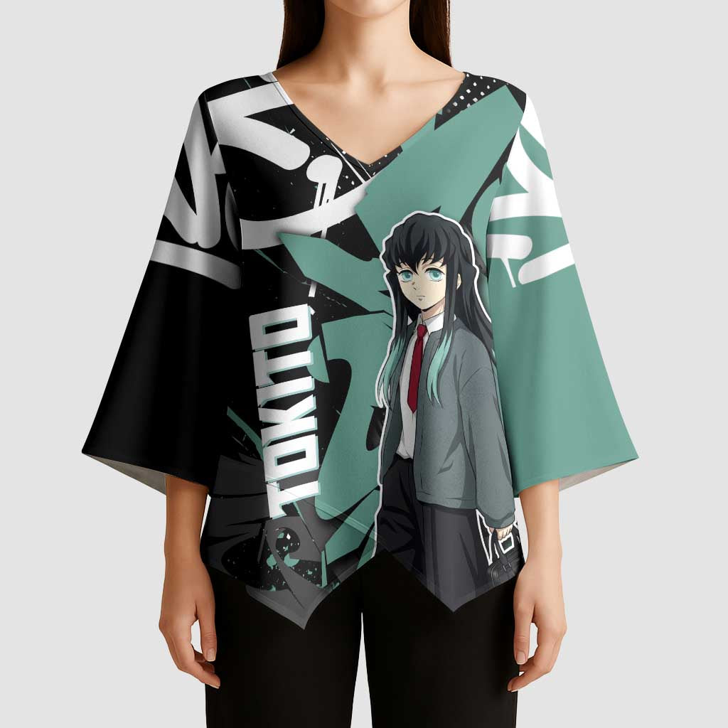 Muichiro Tokito Demon Slayer Kimono Sleeve Blouse Teal & Black Graffiti Anime