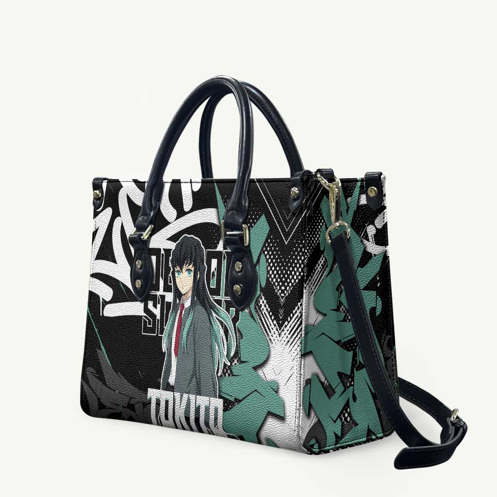 Muichiro Tokito Demon Slayer Leather Bag Teal & Black Graffiti Anime