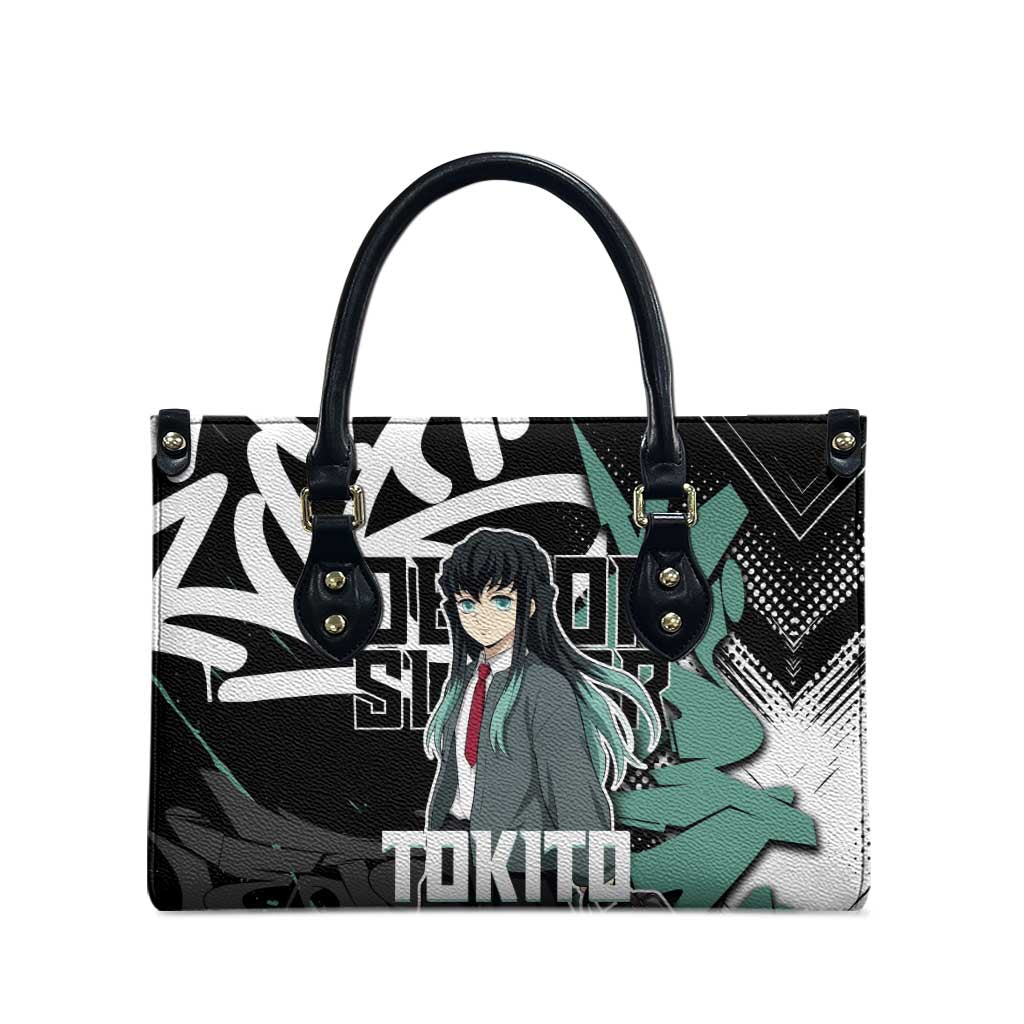 Muichiro Tokito Demon Slayer Leather Bag Teal & Black Graffiti Anime