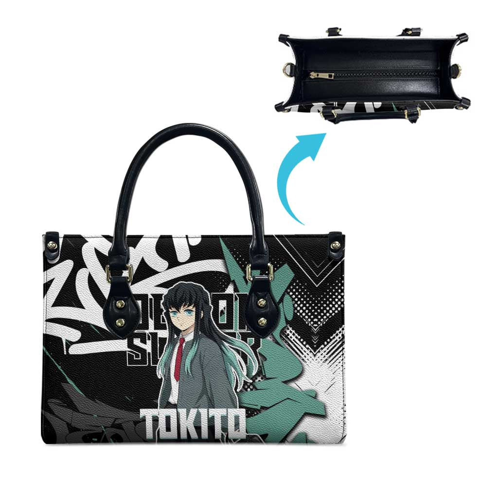 Muichiro Tokito Demon Slayer Leather Bag Teal & Black Graffiti Anime