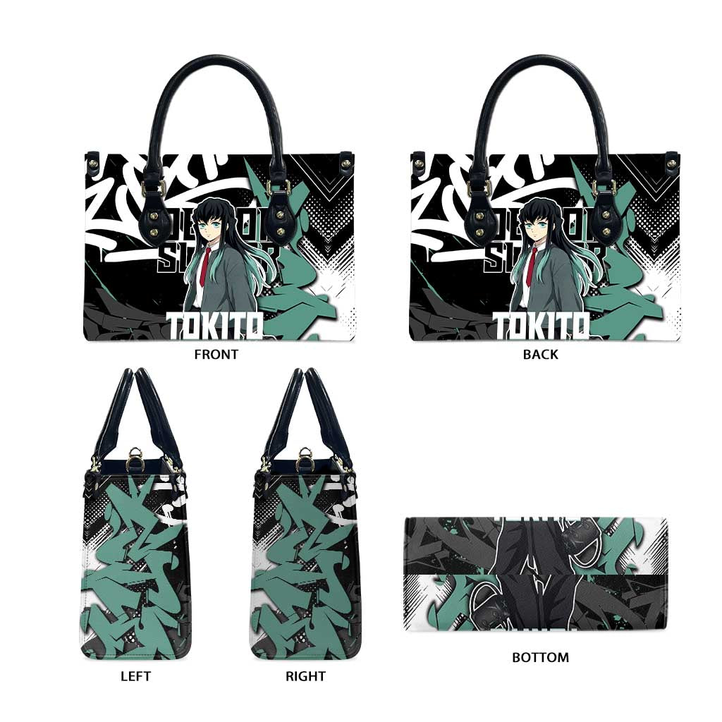 Muichiro Tokito Demon Slayer Leather Bag Teal & Black Graffiti Anime