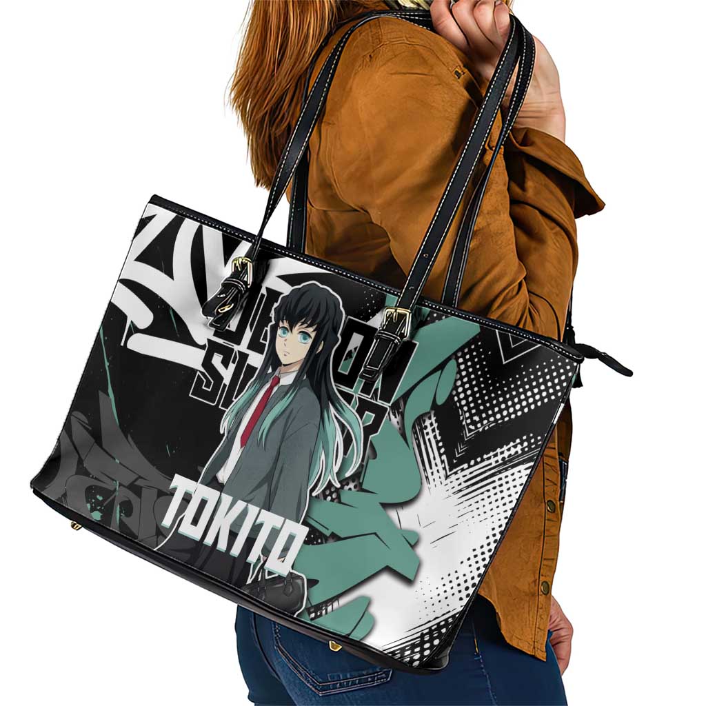 Muichiro Tokito Demon Slayer Leather Tote Bag Teal & Black Graffiti Anime