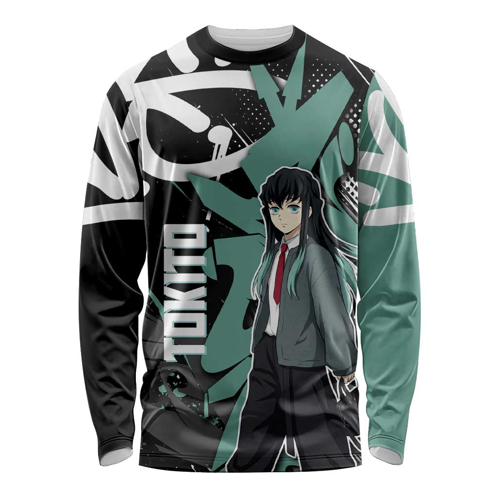 Muichiro Tokito Demon Slayer Long Sleeve Shirt Teal & Black Graffiti Anime