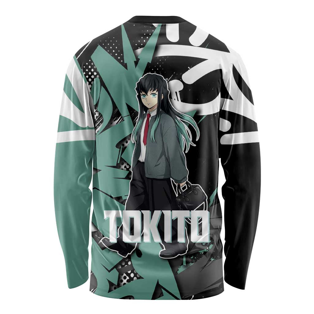 Muichiro Tokito Demon Slayer Long Sleeve Shirt Teal & Black Graffiti Anime