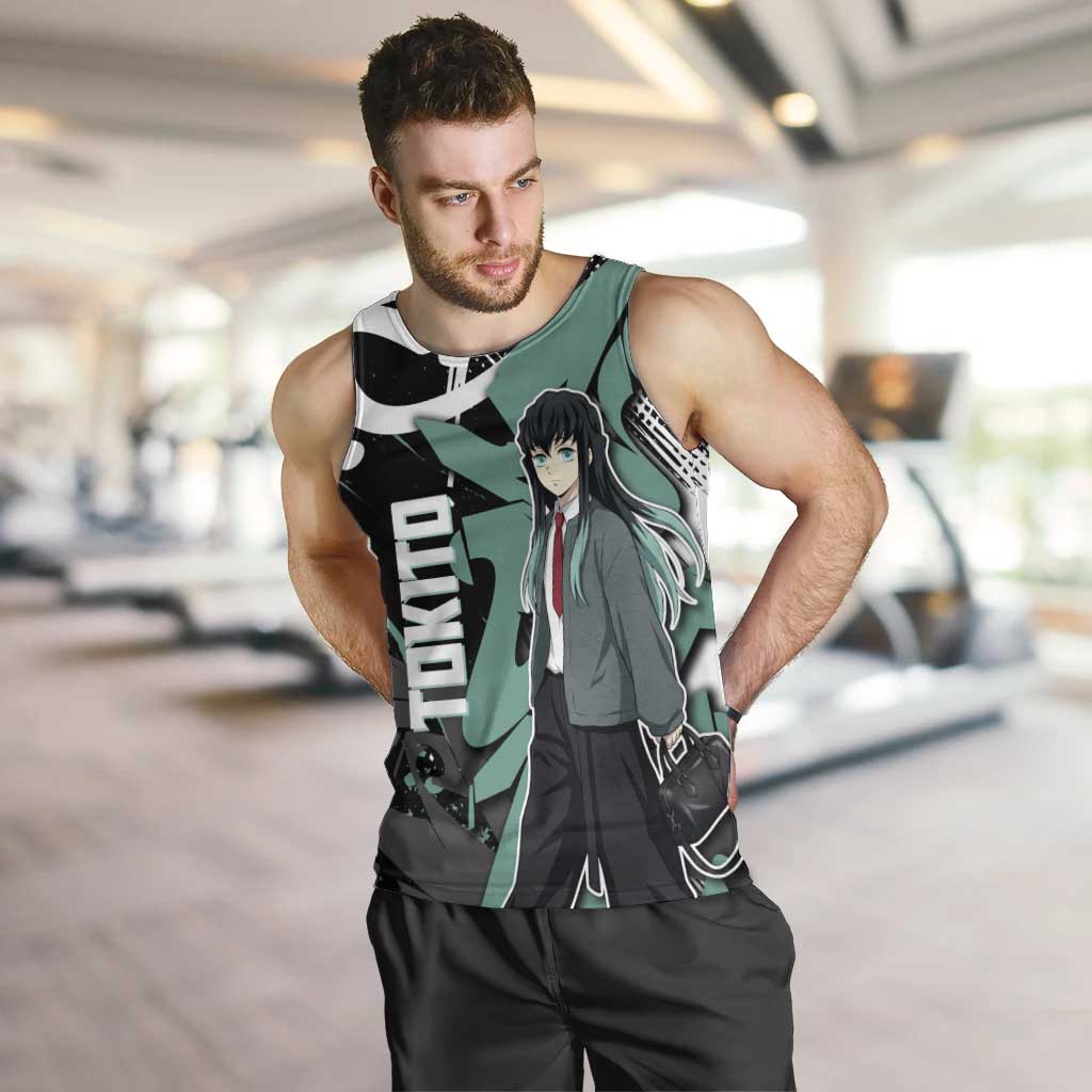 Muichiro Tokito Demon Slayer Men Tank Top Teal & Black Graffiti Anime