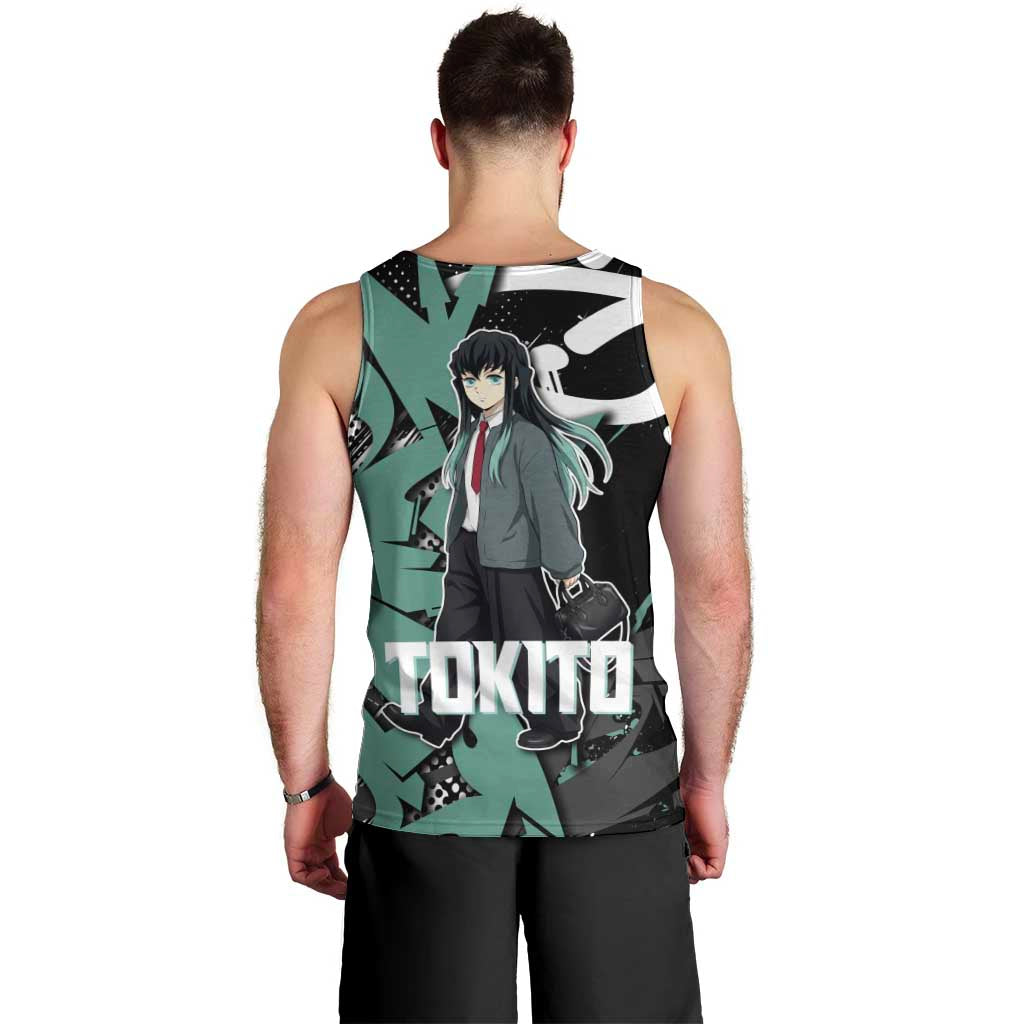 Muichiro Tokito Demon Slayer Men Tank Top Teal & Black Graffiti Anime
