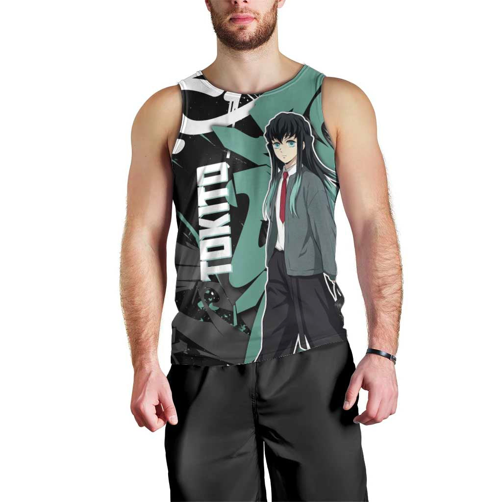Muichiro Tokito Demon Slayer Men Tank Top Teal & Black Graffiti Anime