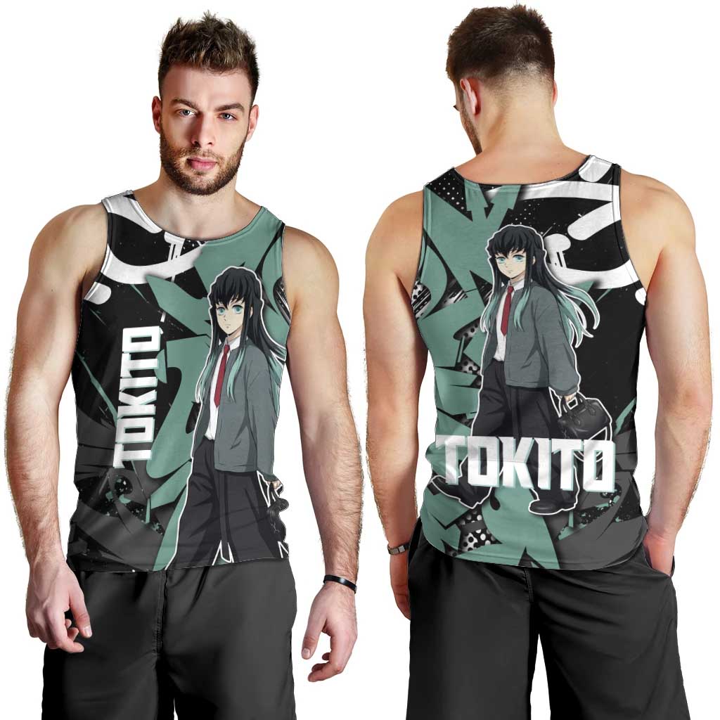 Muichiro Tokito Demon Slayer Men Tank Top Teal & Black Graffiti Anime