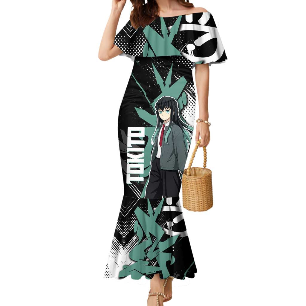 Muichiro Tokito Demon Slayer Mermaid Dress Teal & Black Graffiti Anime