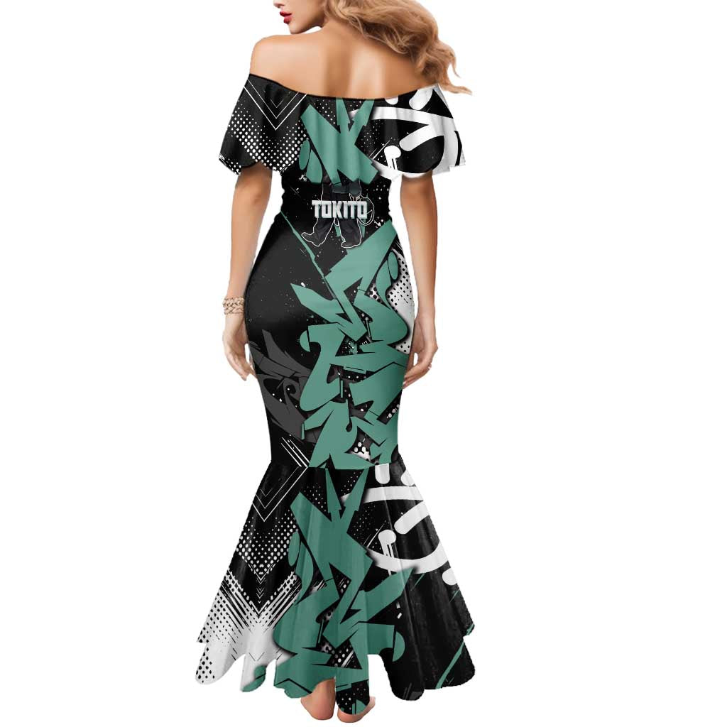 Muichiro Tokito Demon Slayer Mermaid Dress Teal & Black Graffiti Anime