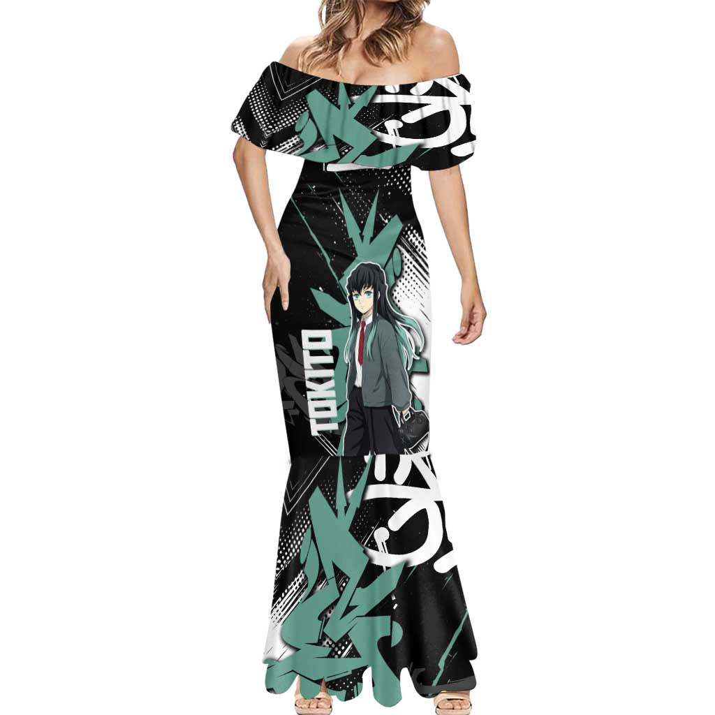 Muichiro Tokito Demon Slayer Mermaid Dress Teal & Black Graffiti Anime
