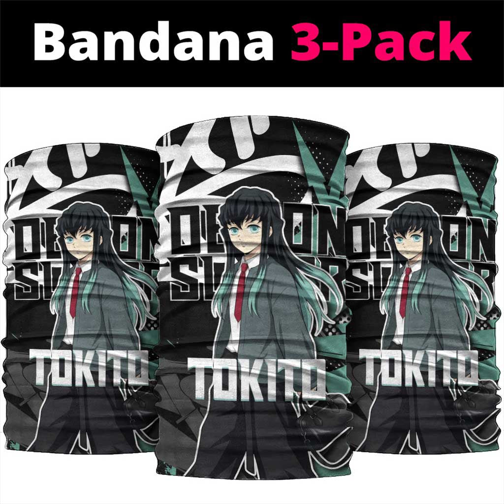 Muichiro Tokito Demon Slayer Neck Gaiter Teal & Black Graffiti Anime
