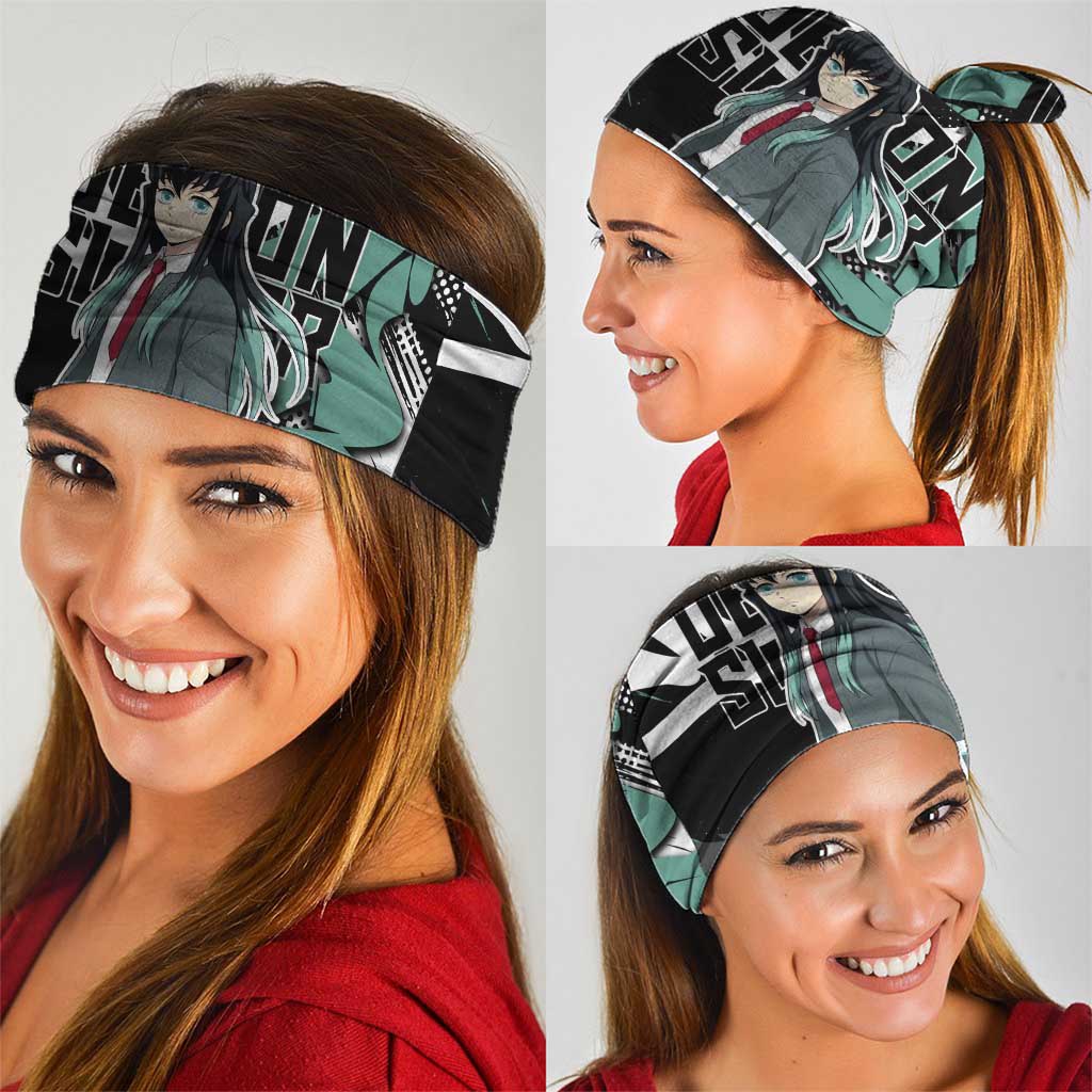 Muichiro Tokito Demon Slayer Neck Gaiter Teal & Black Graffiti Anime