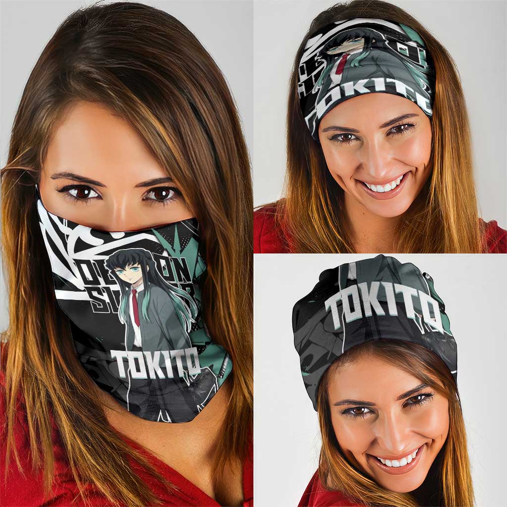 Muichiro Tokito Demon Slayer Neck Gaiter Teal & Black Graffiti Anime