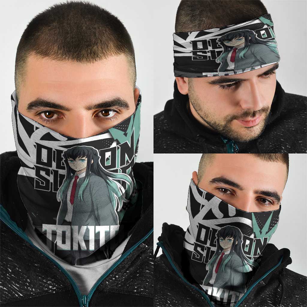 Muichiro Tokito Demon Slayer Neck Gaiter Teal & Black Graffiti Anime