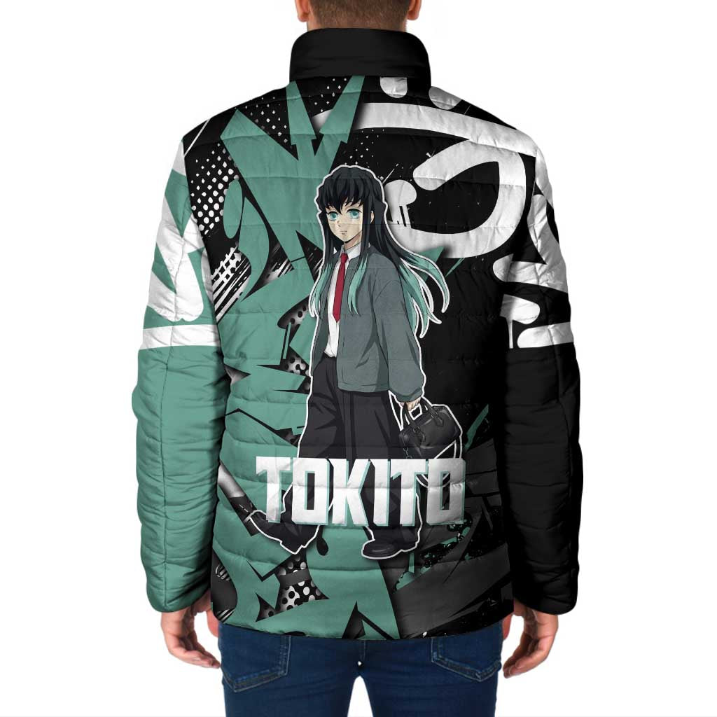 Muichiro Tokito Demon Slayer Padded Jacket Teal & Black Graffiti Anime