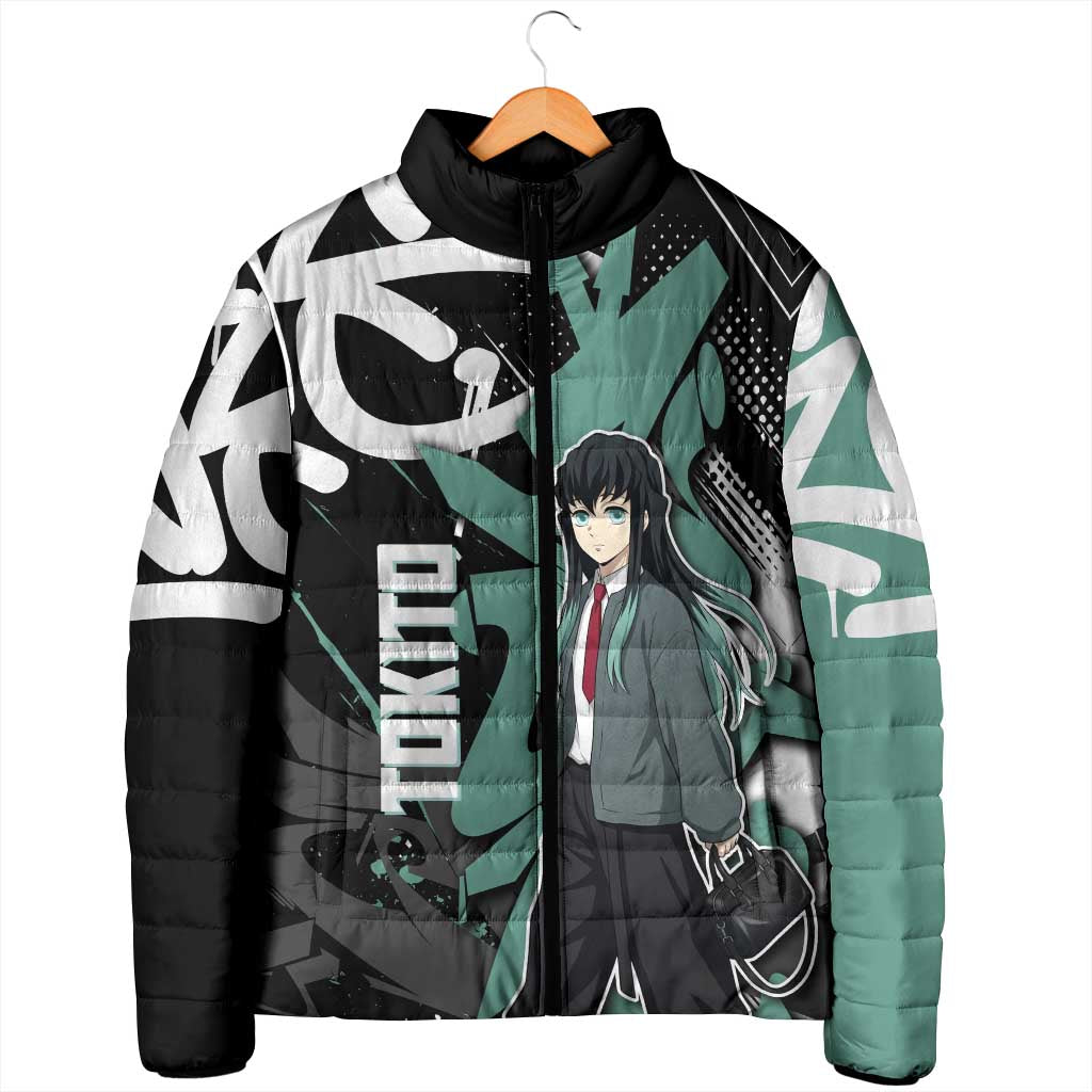 Muichiro Tokito Demon Slayer Padded Jacket Teal & Black Graffiti Anime