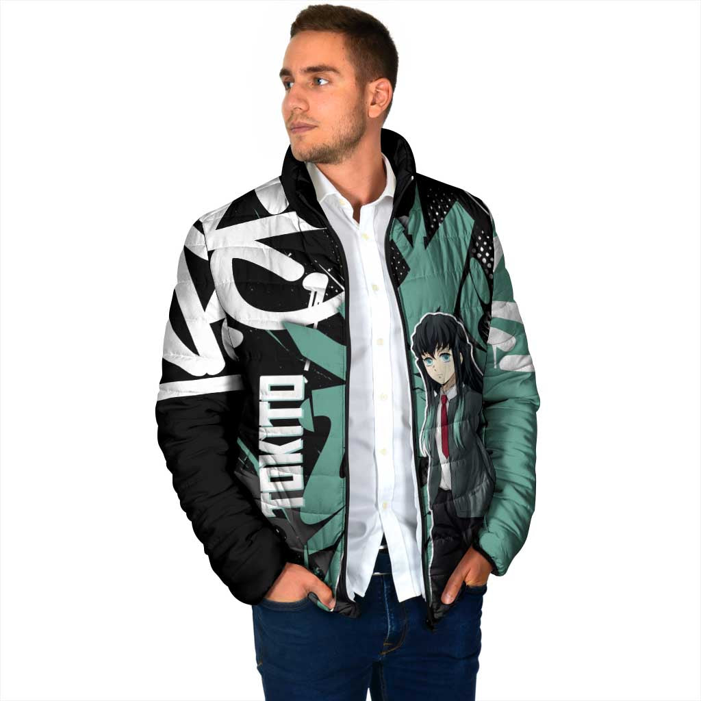 Muichiro Tokito Demon Slayer Padded Jacket Teal & Black Graffiti Anime