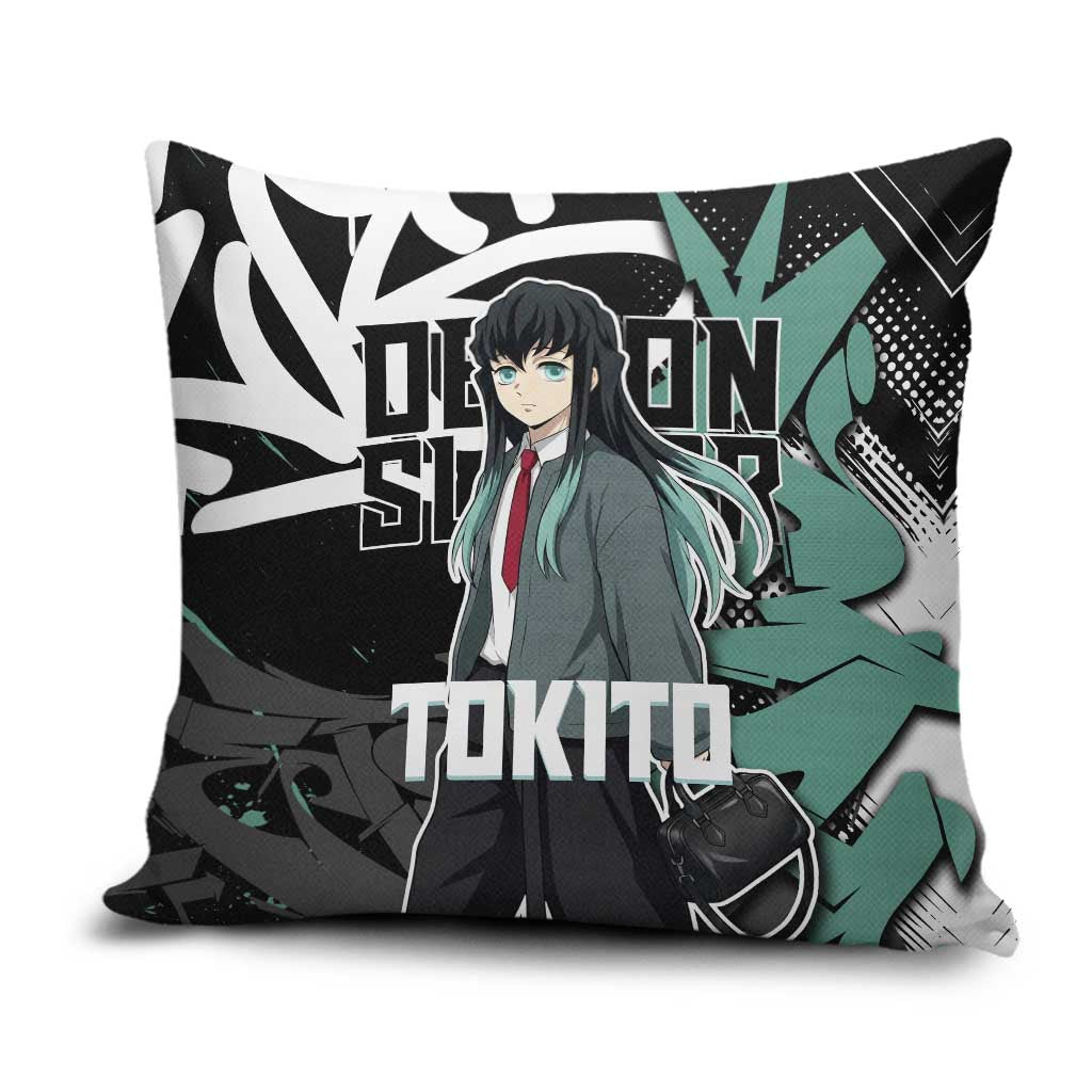 Muichiro Tokito Demon Slayer Pillow Cover Teal & Black Graffiti Anime